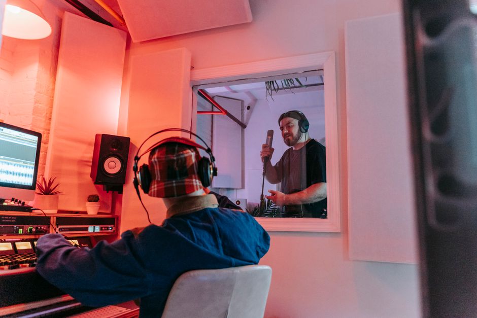 Acoustic treatment foam panels installed in a bedroom content creator studio