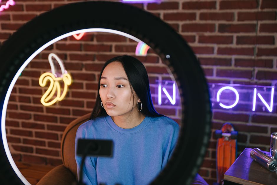Cam performer studio with neon lighting
