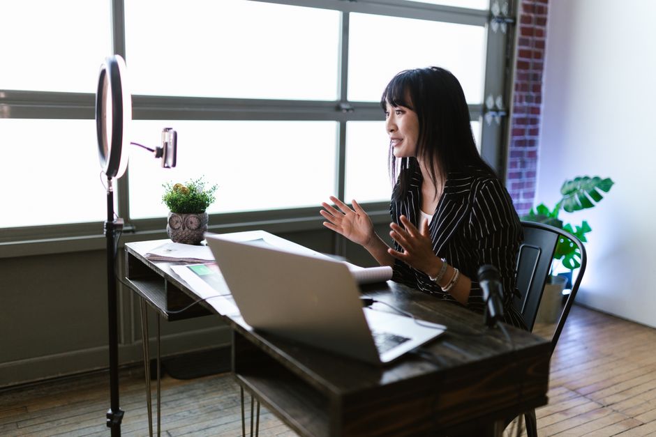 Modern cam studio setup with neon lighting