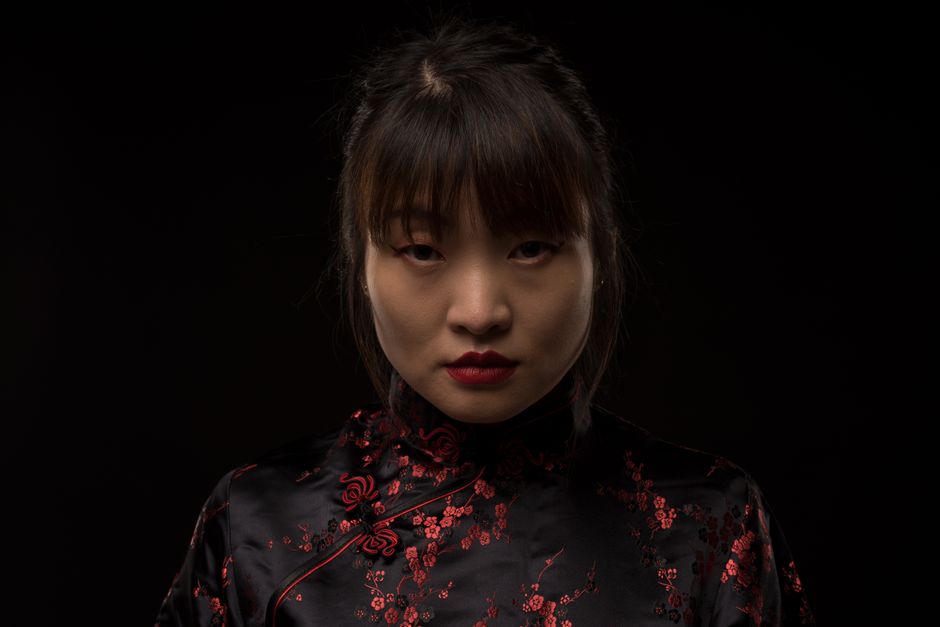 Japanese AV actress professional studio portrait