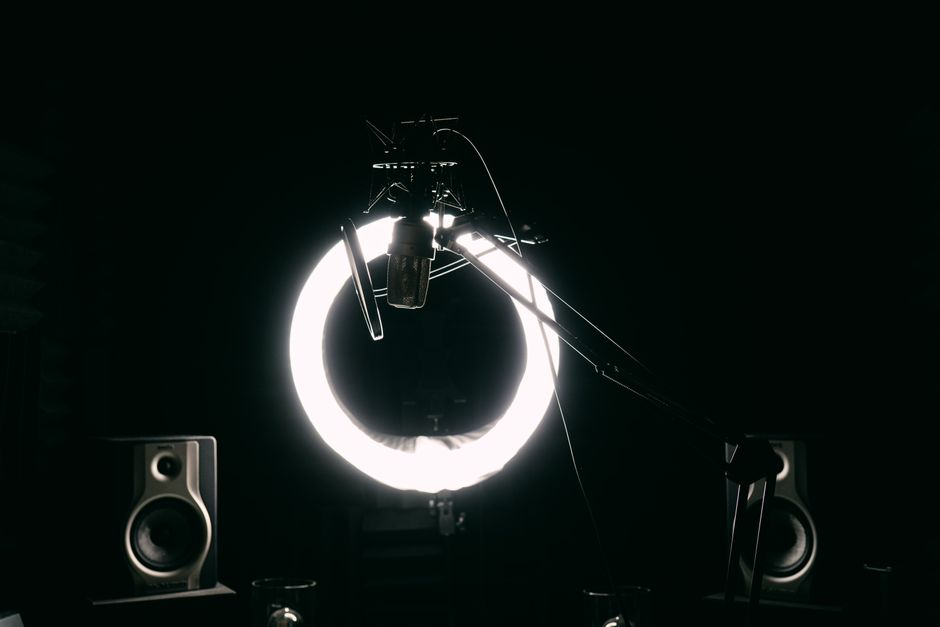 Cam girl streaming studio with neon lighting