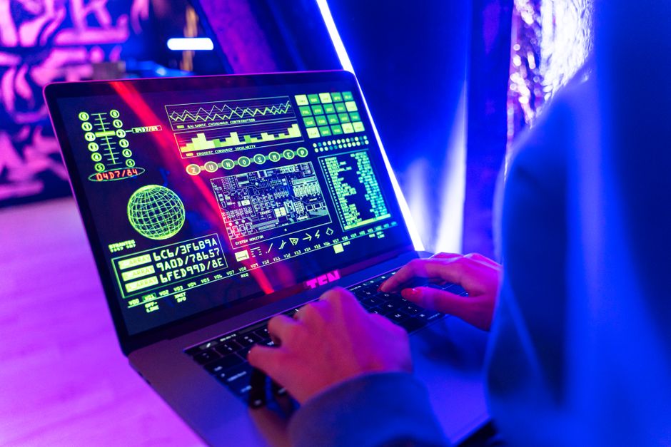 Neon cybersecurity shield representing fraud detection