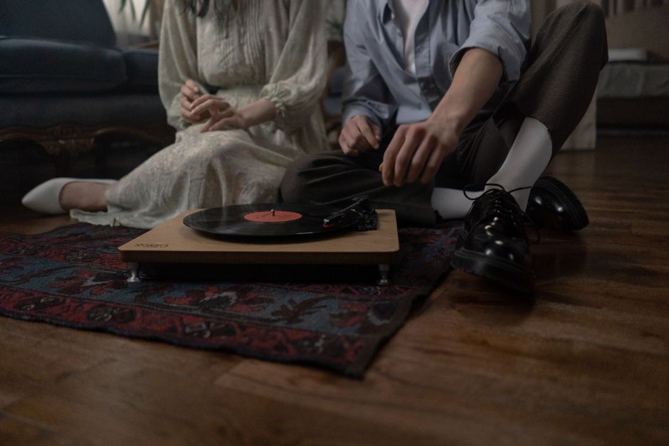 Couple enjoying audio storytelling together